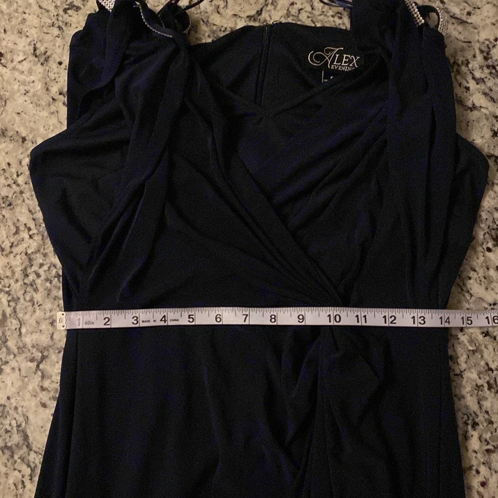 Alex Evenings Navy Blue Crystal Open Sleeve Blouson Maxi Gown Dress 6 - Picture 10 of 10
